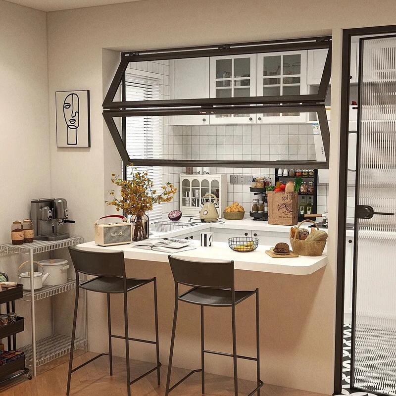 Drzwi kuchenne i okno Push Up przesuwne francuskie składane dwukrotnie szklane okno balkonowe aluminiowe pionowe składane okno