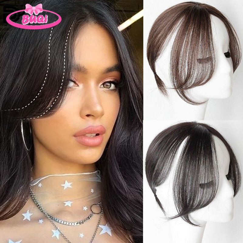 BUQI Synthetic Natural Hair Bangs Side Fringe for Women 3D Middle Part False Bangs Clip-in Exrensions Invisible Hairpieces