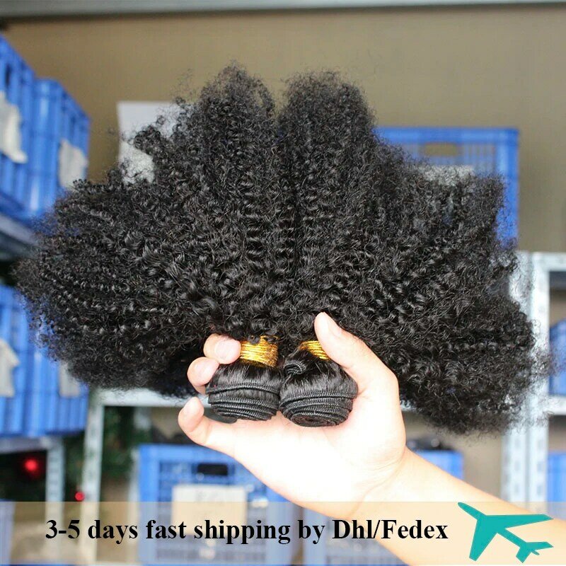 Mongoolse Afro Kinky Krullend Haar Bundels 100% Human Hair Bundels Met Sluiting 4B 4C Extension Weave Virgin Haar 2 Of 3 U Kan