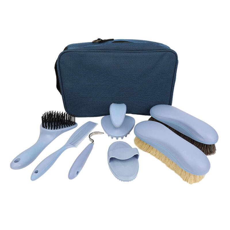 Escovas de limpeza com bolsa de armazenamento, pente de massagem portátil, conjunto de manutenção para adultos, iniciantes, cavaleiros, 8 peças