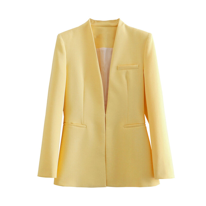 Mantel Jaket Setelan Panjang Kerah Terbalik Baru Wanita untuk Wanita Blazer Wanita Lengan Panjang Padat