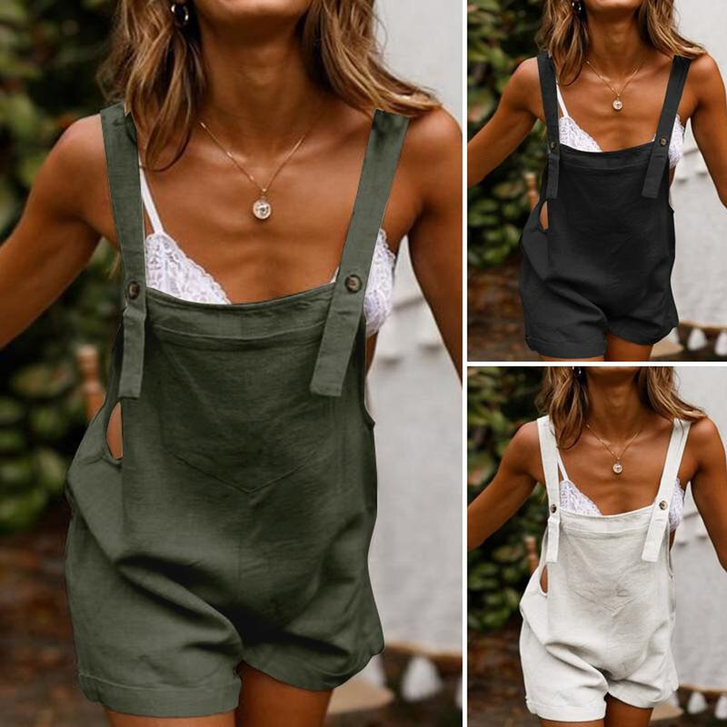 Women Jumpsuit Loose Style Overalls Boho Solid Color Square Collar Playsuits Sleeveless Rompers Summer Casual Clothes