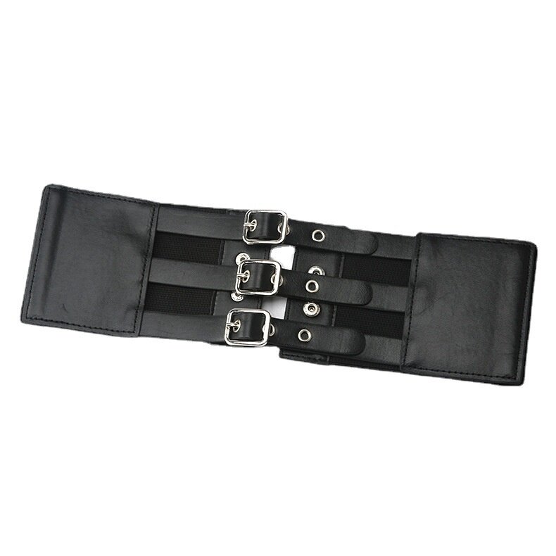 Cinturón ancho elástico para mujer, correa de cuero PU con hebillas de Metal gótico de demostración, cinturón Punk