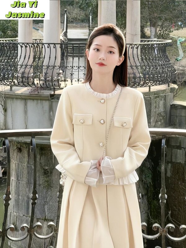 2024 Frühling und Herbst Frauen Retro koreanische Freizeit mode Luxus kleines Kleid 2-teiliges Set