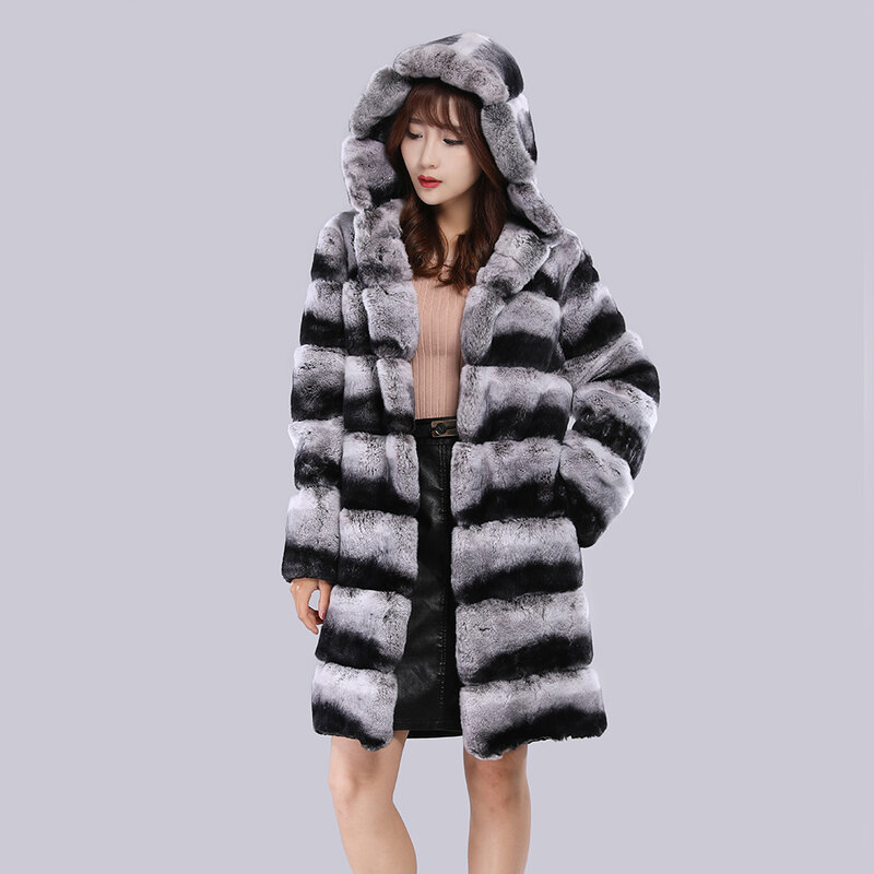 Winter New Woman Real Rex Rabbit Fur Coats Girls Warm Natural Fur Hooded Jackets 2024 Fashion Genuine Rex Rabbit Fur Outerwear
