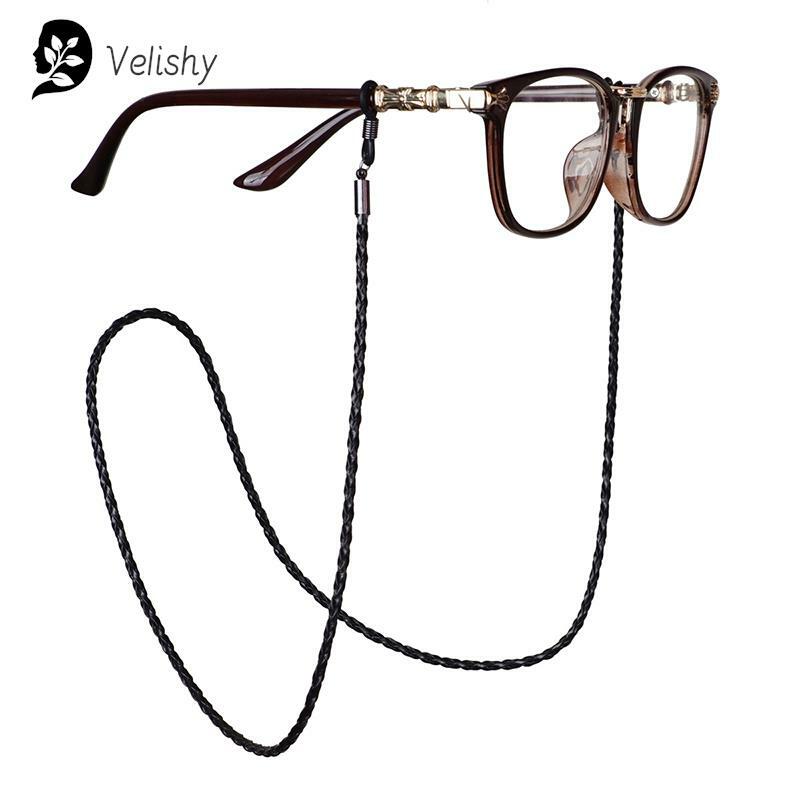 Kacamata Hitam Berpelintir Tebal Kacamata Rantai Tali Kulit Kacamata Kepang Tali Gantungan Aksesori Kacamata Antiselip untuk Olahraga Luar Ruangan