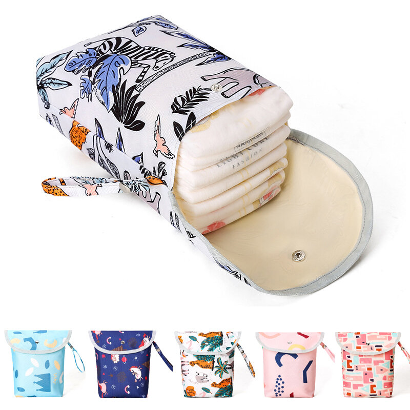 15*20cm Baby Diaper Bag Cartoon Print Wet Dry Nappy Button Handbag Stroller Carry Pack Travel Outdoor Wet Diaper Storage Bags