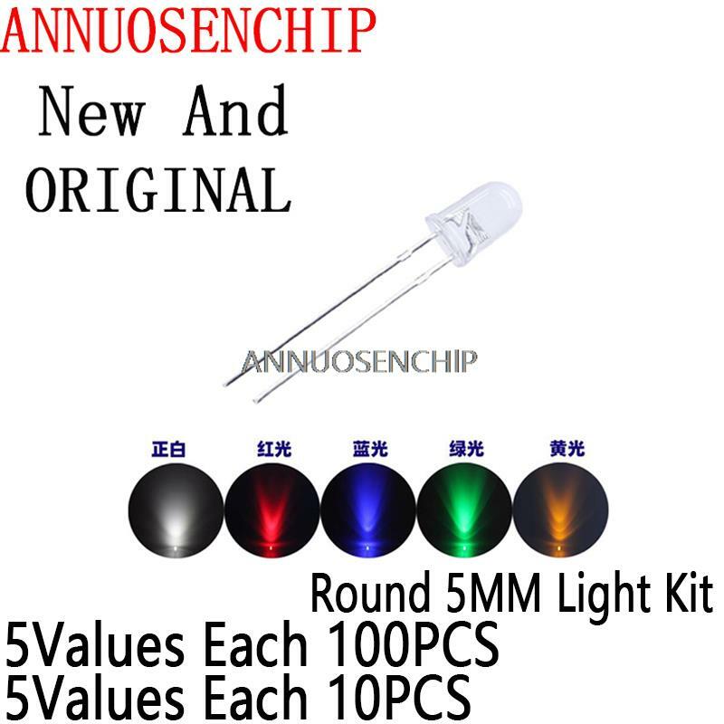 Bombillas LED redondas transparentes de alta calidad, diodo emisor de luz superbrillante de 5MM, 100 piezas, color verde, rojo, blanco, amarillo y azul