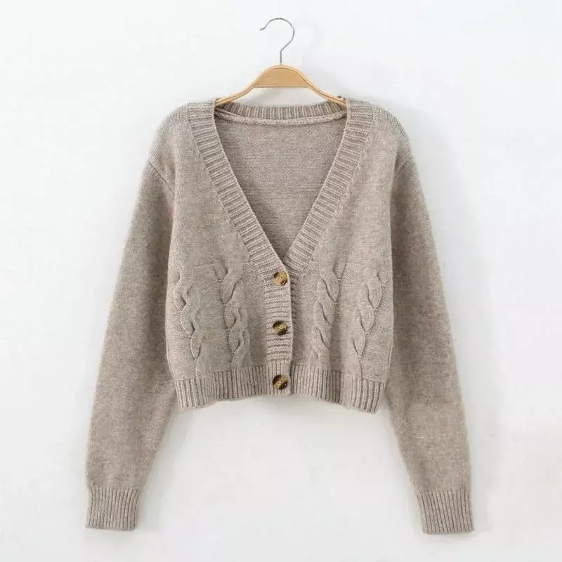 Herbst Winter neue 2025 V-Ausschnitt kurze Strickjacke weibliche Twist Sweater Mantel Herbst einreihige hohe Taille Frauen Strick jacke Tops