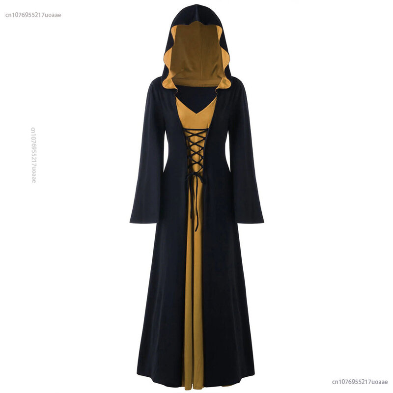 Mittelalter liches Kleid für Frauen Schnürung Vintage Kapuze Umhang Robe Erwachsenen Kostüm Retro Cosplay Halloween gruselige Vampir Hexe langes Kleid