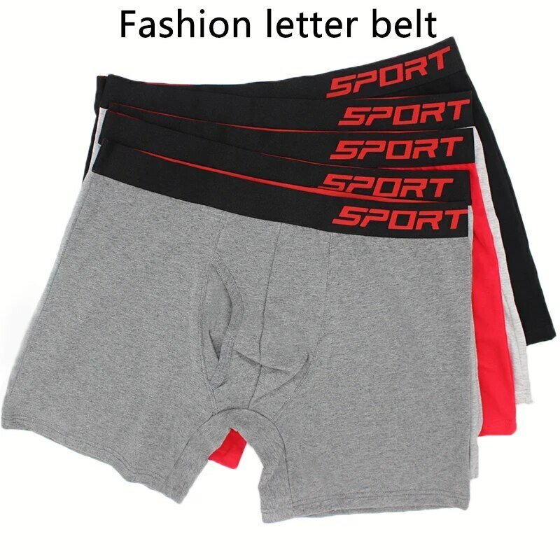 Celana dalam boxer olahraga pria, dalaman huruf lebar Band multiwarna M L XL bernapas ventilasi olahraga Fitness 5 potong