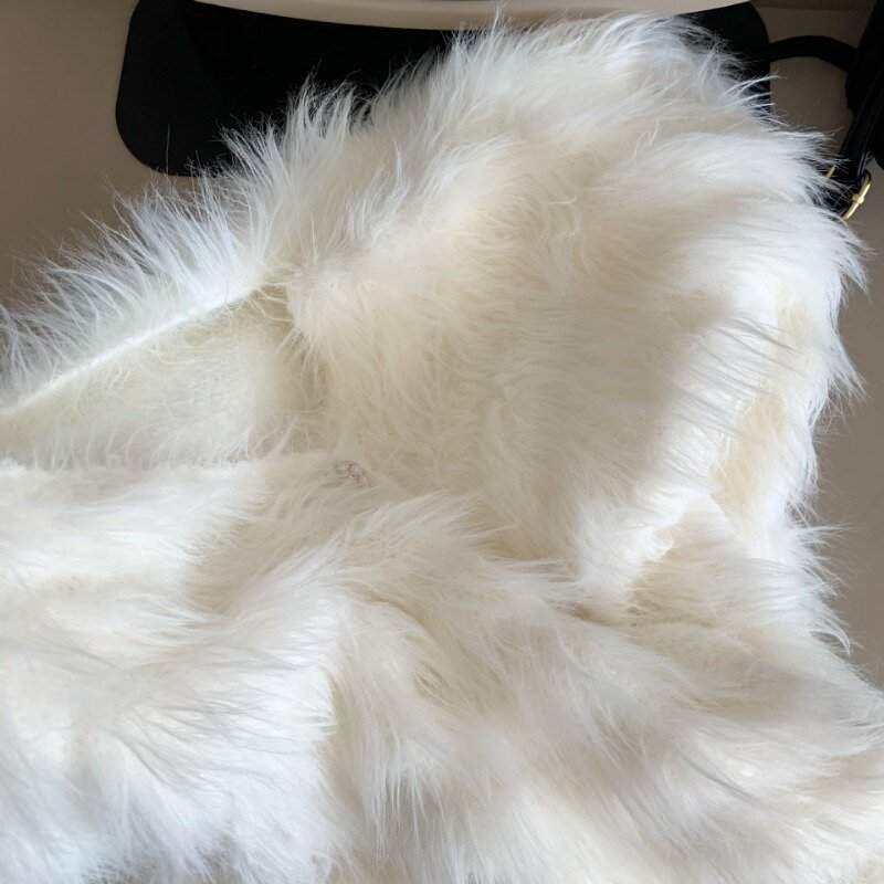 2023 Autumn Winter New Long Wool Mink-like Soft Glutinous Thick Knit Cardigan Women Faux Fur Coat Casual Warm Long Sleeves Top