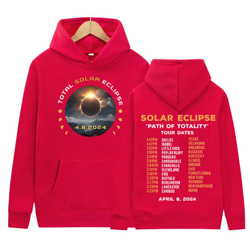 Hoodie total do Eclipse solar masculino, pulôver de manga comprida, roupa casual unissex com capuz extragrande, nova moda, 8 de abril de 2022