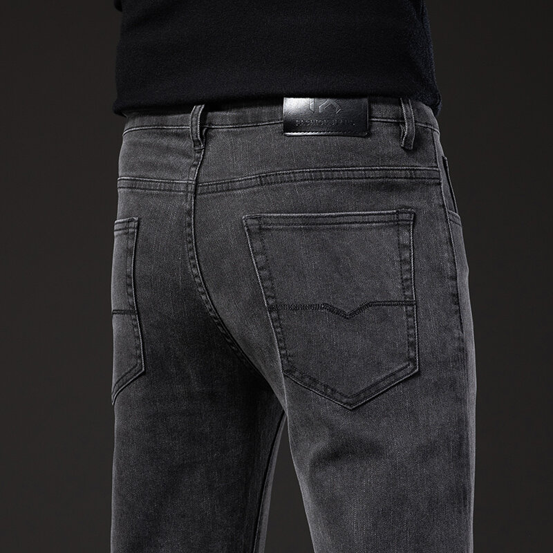 Pakaian Berkualitas Baru Musim Semi Musim Gugur Jeans Denim Lurus Fit Pria Sedang Celana Panjang Kasual Retro Antik Klasik Celana Fashion