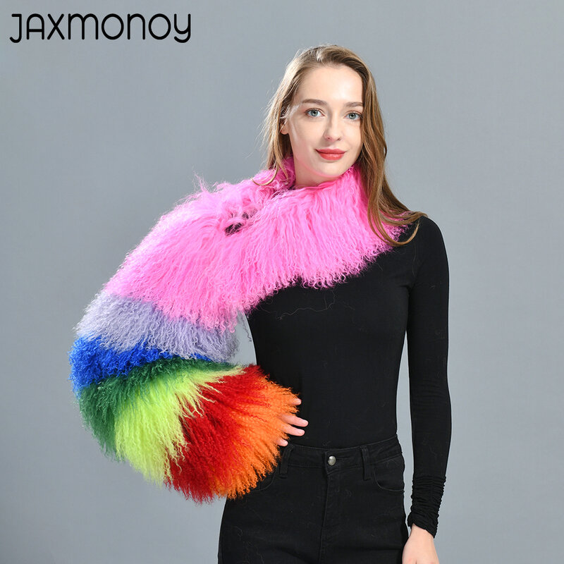 Jaxmonoy Women's Real Mongolian Sheep Fur Coat Ladies Autumn Winter Fashion Luxury Natural Long Sheep Hair Single Sleeve Female