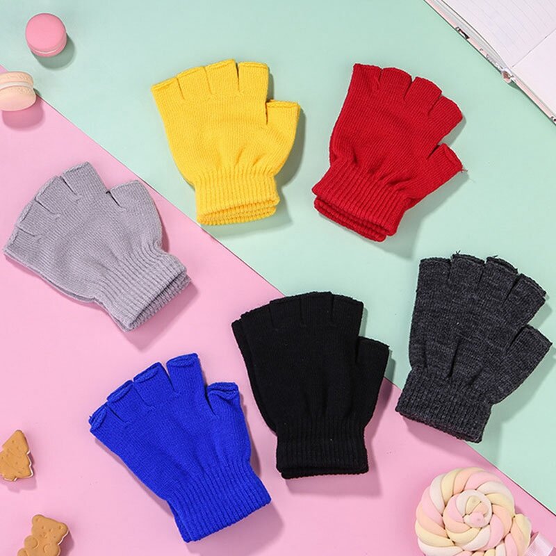 Sarung tangan rajut setengah jari, pakaian luar ruangan hangat meregang elastis baru modis sarung tangan tanpa jari hangat hitam