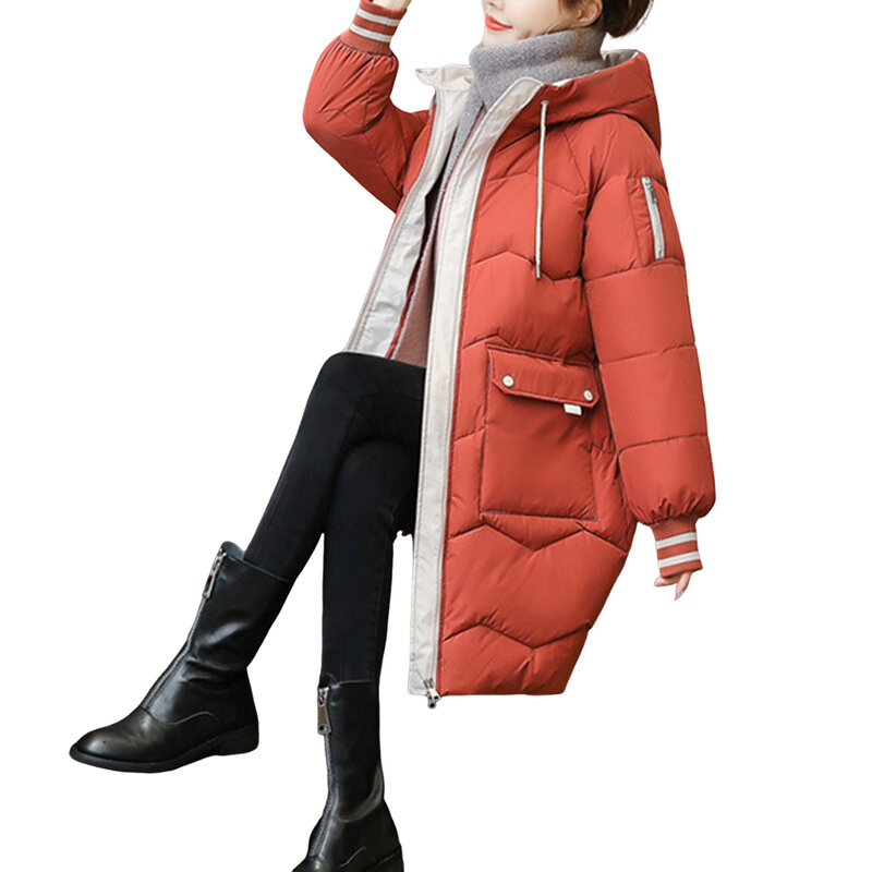 女性用キルティング長袖フード付きコート,綿パッド入りジャケット,寒い天候用アウター,冬
