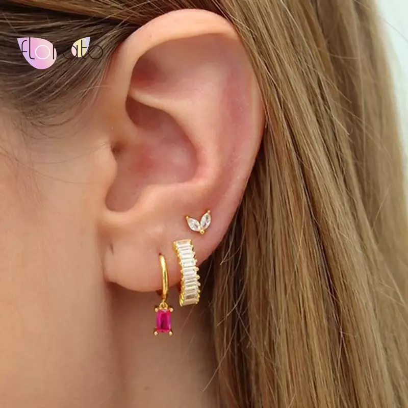 Boucles d'oreilles en argent regardé 925 pour femmes, Dainty 2, Boucles d'oreilles en forme de fleur CZ, Boucles d'oreilles minimalistes, Bijoux fantaisie