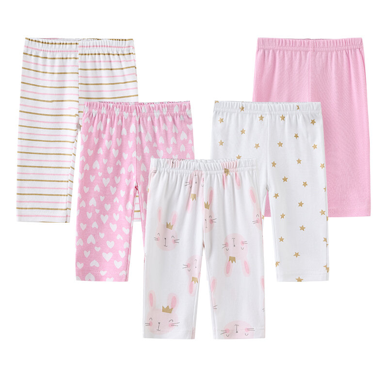 3/4/5Pieces Newborn 0-24M Cotton Baby Boy Trousers Cartoon Print Baby Girl Pants Four Seasons Solid Color Bebes