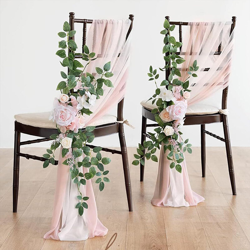 Soft Yarn Chiffon Chair Sashes Artificial Flowers Tulle Sheer Church Aisle Chair Covers For Wedding Party Event Banquet Decor