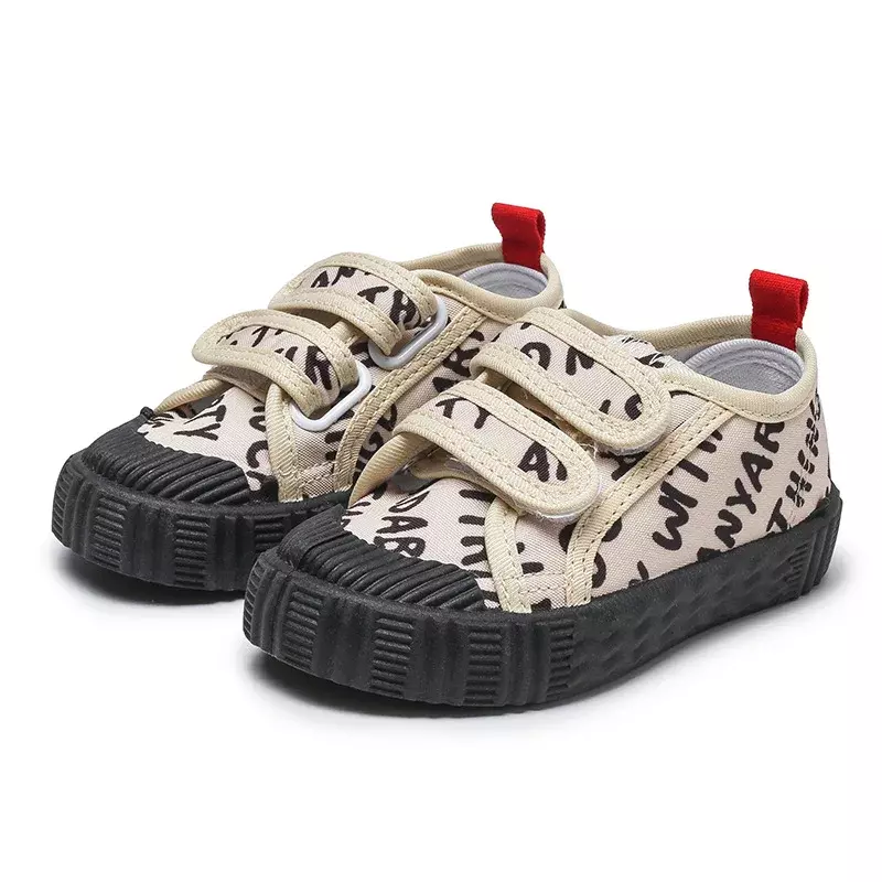 Zapatos de lona antideslizantes para niños y niñas, suela suave, zapatos informales con letras, Tenis transpirables versátiles