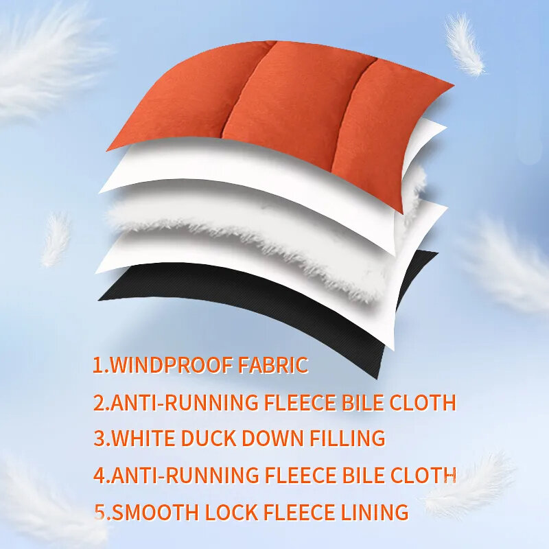 Casaco de pato branco à prova de vento masculino, parka quente, roupa com capuz, sobretudo espesso, viagem, camping, monocromático, novo, inverno