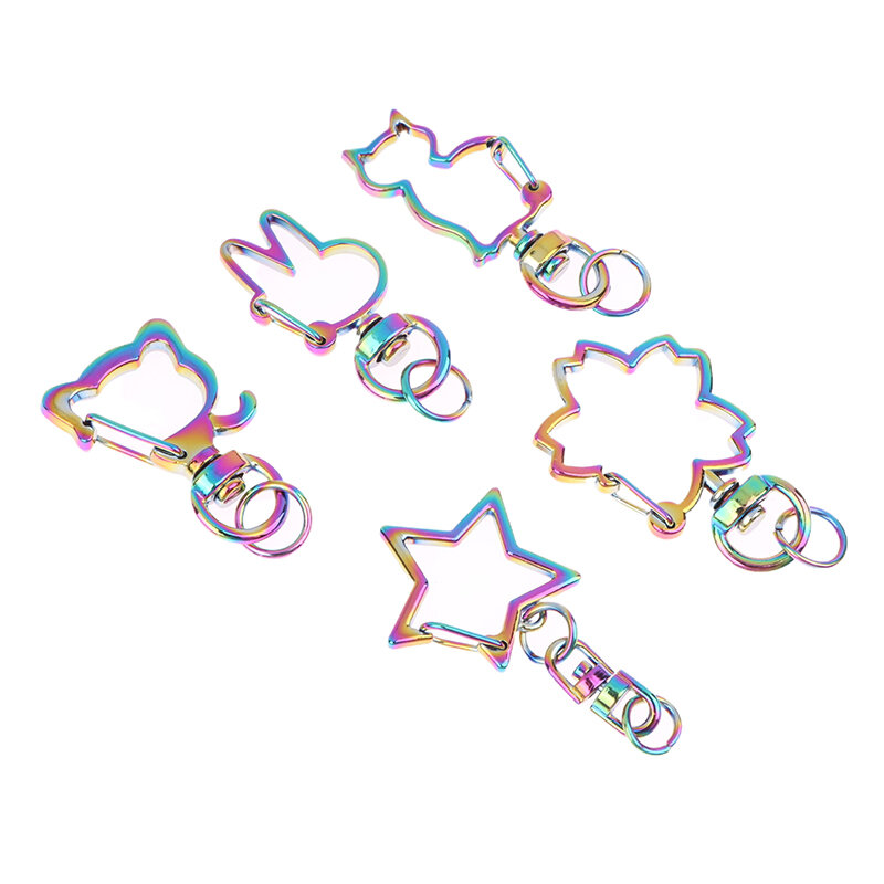 5Pcs Rainbow Charms Key Ring Cat Moon Star Heart Keychain Lobster Clasp With Keyring DIY Jewelry Making For Bags Accessories