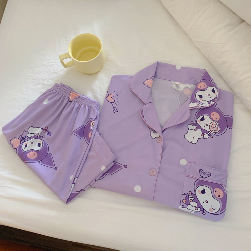 Pantalones cortos de manga corta de verano, pijama de dos piezas de seda de hielo, holgado, ropa del hogar del sudeste asiático, dibujos animados