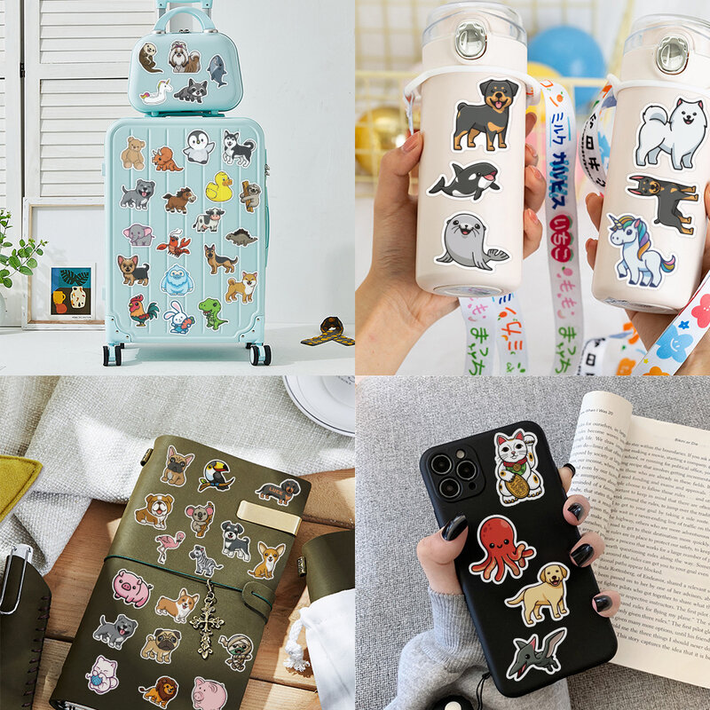 50PCS Cute Simple Animal PVC Sticker Aesthetic Colorful Decoration Scrapbooking Korean Stationery School Supplies for Kids
