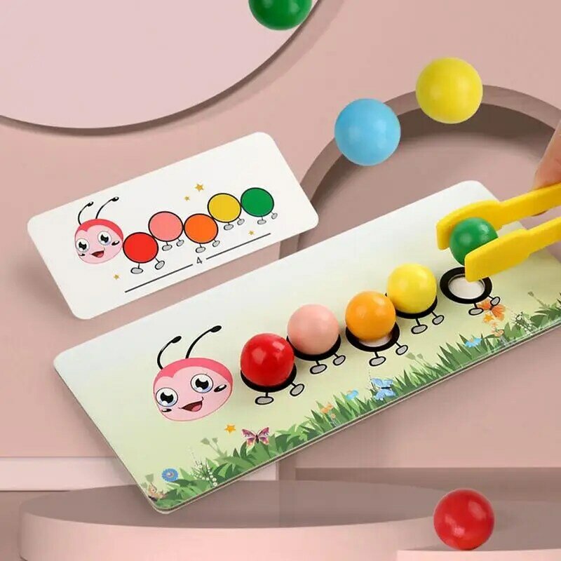 Wooden Worm Caterpillar Pattern Clip Beads Toy Children Color Sorting Matching Game Early Learning Educational Toys Gifts