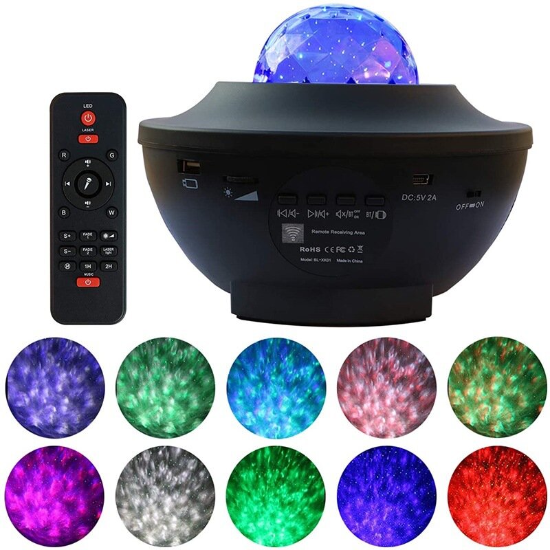ALGXKTY-2 New Laser Light Star Projection Lamp Ambient Light Bluetooth Music USB Full Star Flame Water Pattern LED Night Light