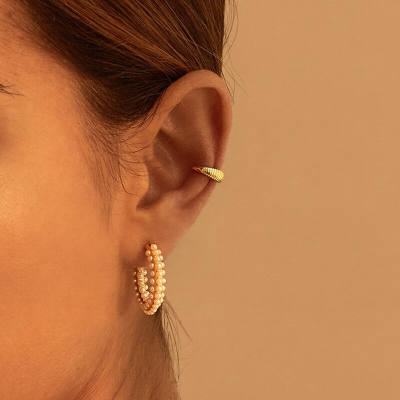 TIANDE Anting Klip Berlapis Emas untuk Wanita CZ Zirkon Anting-Anting Wanita Tindik Telinga Palsu 2022 Grosir Perhiasan Mode