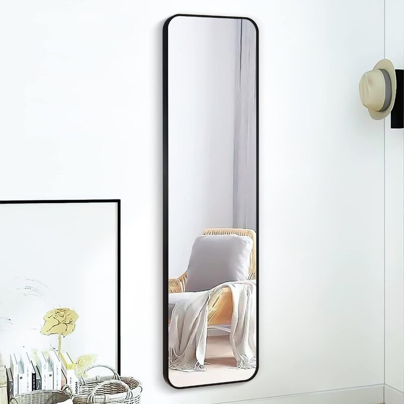 Miroir Rectangle sur toute la longueur, porte murale, cadre en alliage d'aluminium et métal, verre HD, accessoire de maquillage pour chambre à coucher