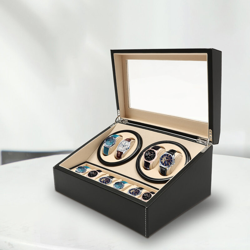 Vendita calda nero/marrone di alta qualità 4 + 6 carica orologi scatola di visualizzazione automatica dell'orologio scatola di immagazzinaggio di lusso mettere giù 10 orologi
