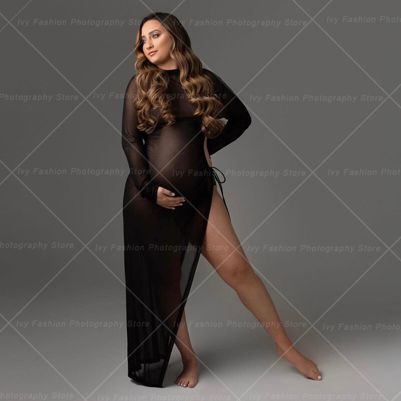 Seksowna odzież dla kobiet w ciąży sesja zdjęciowa z długimi rękawami wydrążana sznurowana sukienka plażowa rekwizyty do fotografii ciążowej