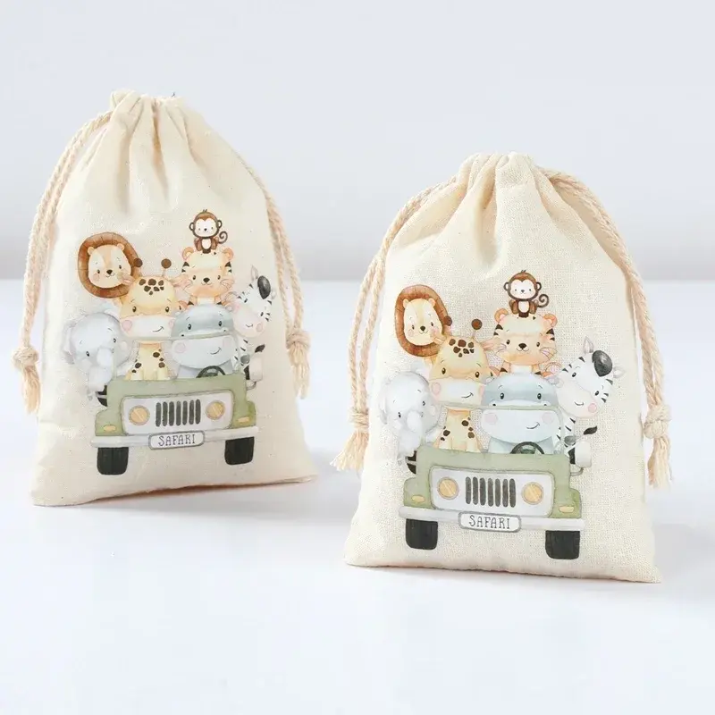 CTB7 Animal Dinosaur Unicorn Cotton Linen Gift Bags Birthday Party Decor Kids Wedding  Favor Bag Baby