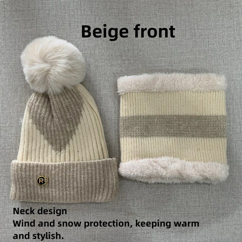 Set topi wol musim gugur dan musim dingin, topi katun hangat dan angin modis, topi musim dingin untuk bersepeda di musim gugur dan musim dingin