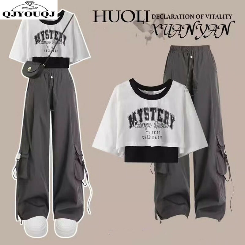 Женский летний комплект из двух предметов, футболка с коротким рукавом и красивые брюки для работы в Корейском стиле, 2024
