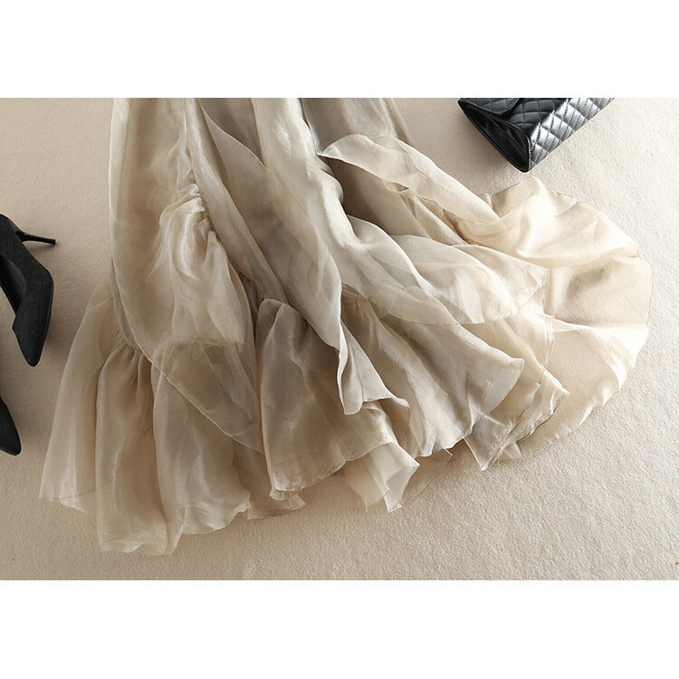 Lotus Leaf Skirt High Waisted Irregular Mid Length Fluffy Gauze Skirt Summer New Style