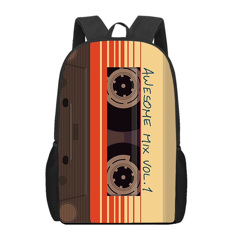 Tas buku motif 3D kaset tua sisi Retro, tas ransel 16 inci untuk anak laki-laki remaja, tas ransel kapasitas besar, tas TK