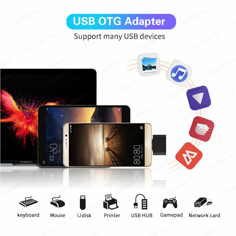 Tipo C para USB OTG Adaptador, Adaptador de telefone 2.0, Micro USB, Smartphone, Laptops, Mouse, Gamepad, Flash Disk