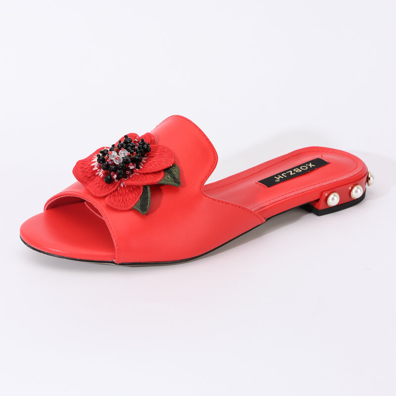 여성용 정품 가죽 슬리퍼 신발, 플랫 샌들, 2023 여름 패션 디자인, 빅 사이즈 36-43