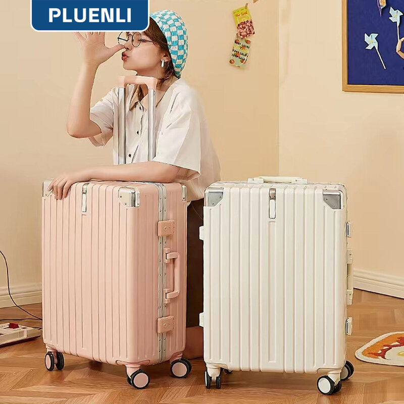 Pluenli Pluenli Multifunctionele Nieuwe Bagage Aluminium Frame Wachtwoordkast Vrouwelijke Trolley Koffer Reizen Lederen Tas Man