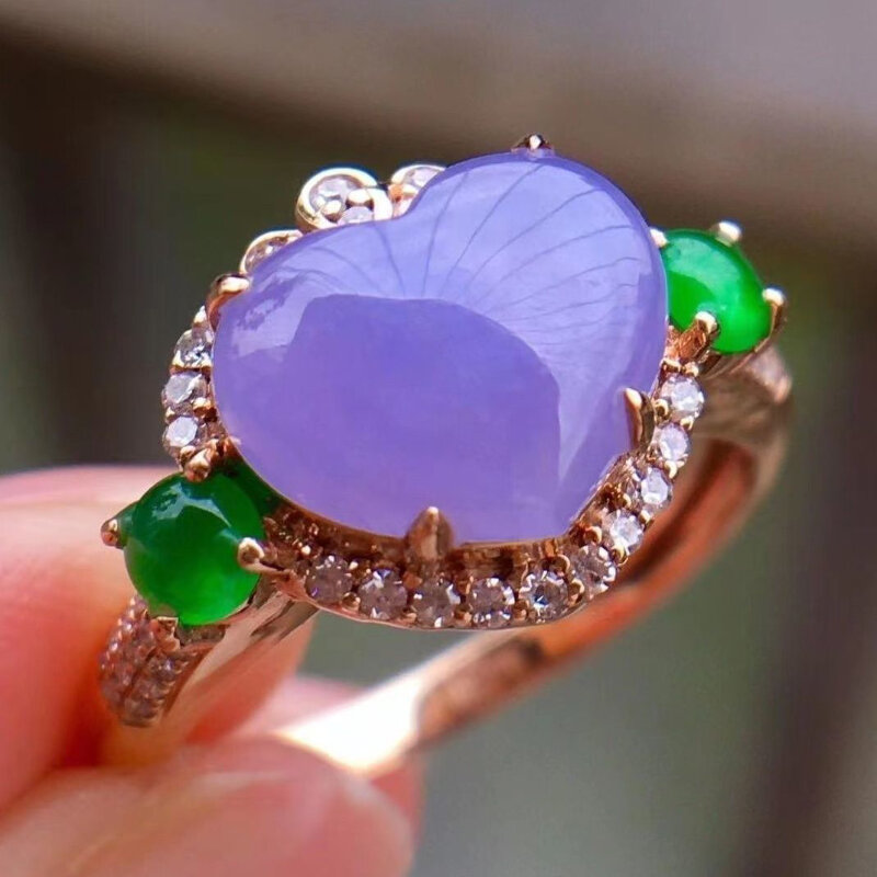 Conjunto de joyería con corazón de Calcedonia púrpura natural con incrustaciones de plata de diseño Original, pendientes románticos vintage para mujer, anillos de boda