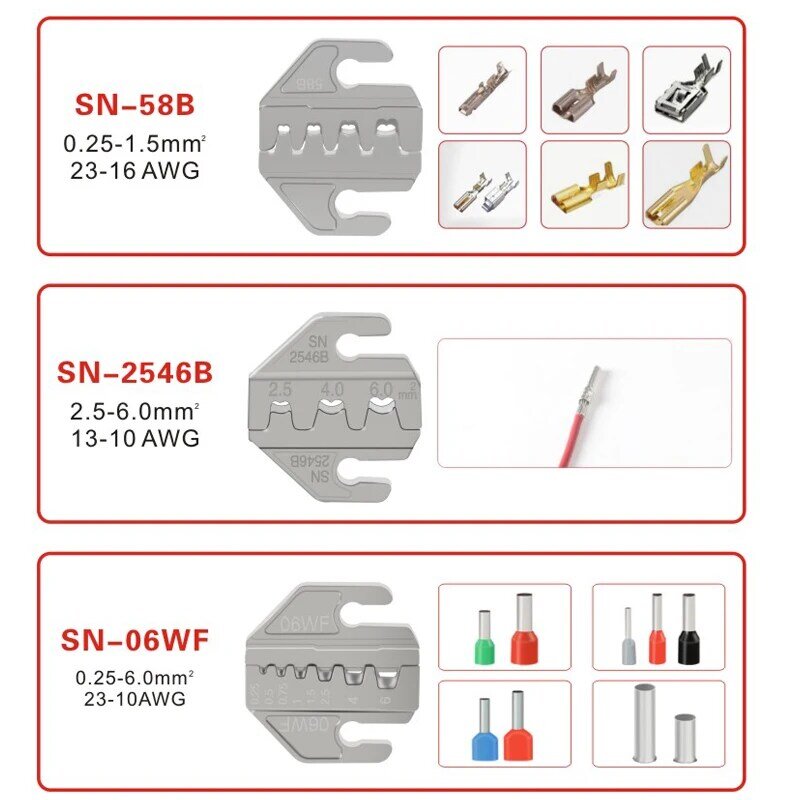 Alicates de herramienta de prensado, juego de mordazas de crimpado, mandíbulas de ranura de 4mm, SN-48BS/58B/02C/2546B/2549 /06/X6/06WF/03H, utilizado para terminales de prensado
