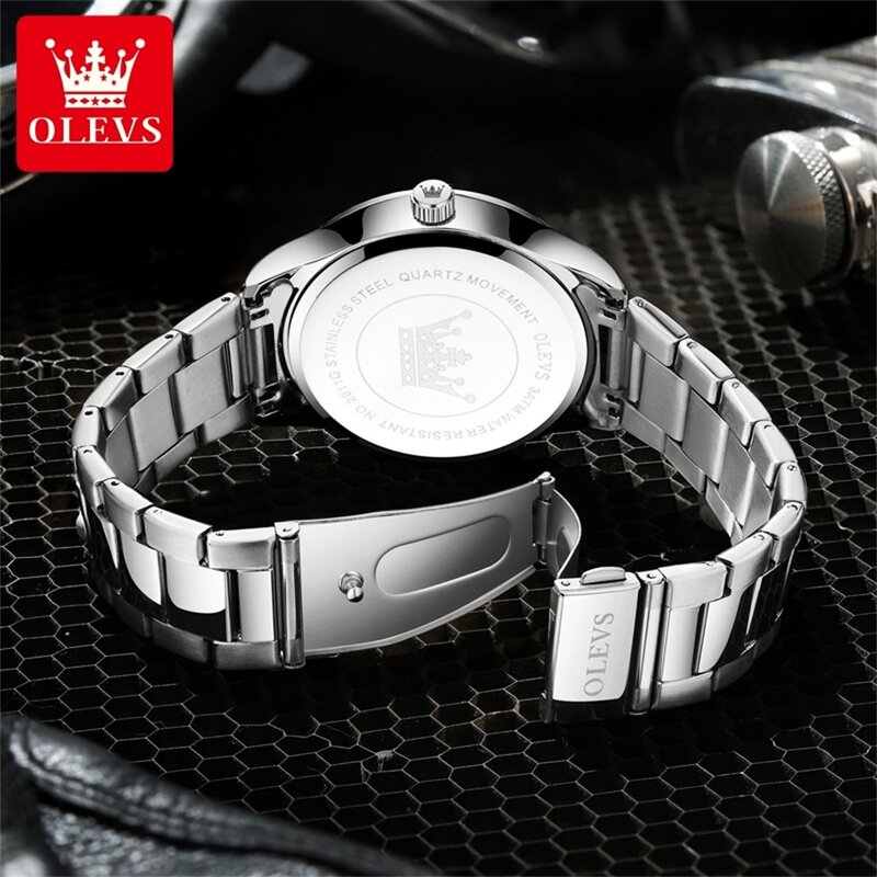 OLEVS-reloj analógico de acero inoxidable para hombre, nuevo accesorio de pulsera de cuarzo resistente al agua hasta 30M con calendario, complemento masculino de marca de lujo con diseño clásico y luminoso, 2911