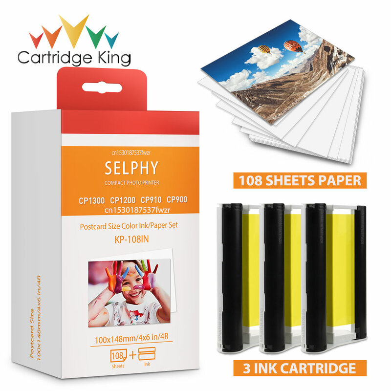 Cassette de tinta para impresora Canon Selphy CP1300 CP1200 CP1000 CP910, papel fotográfico KP108IN, 6 pulgadas, Compatible