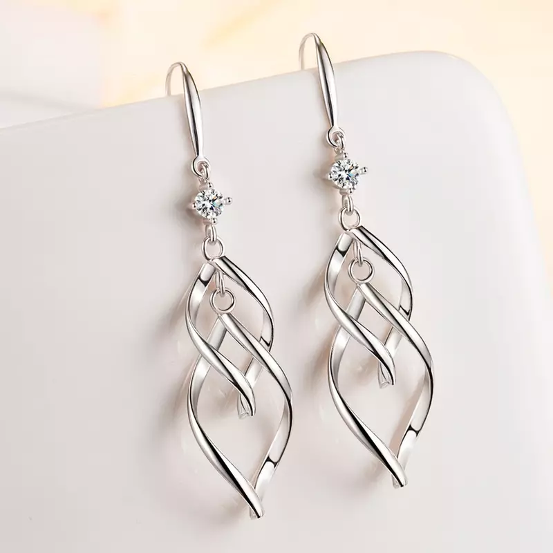 925 Sterling Silver New Women's Fashion Jewelry High Quality Crystal Zircon Hollow Exaggerated Long Tassel Hook Earrings