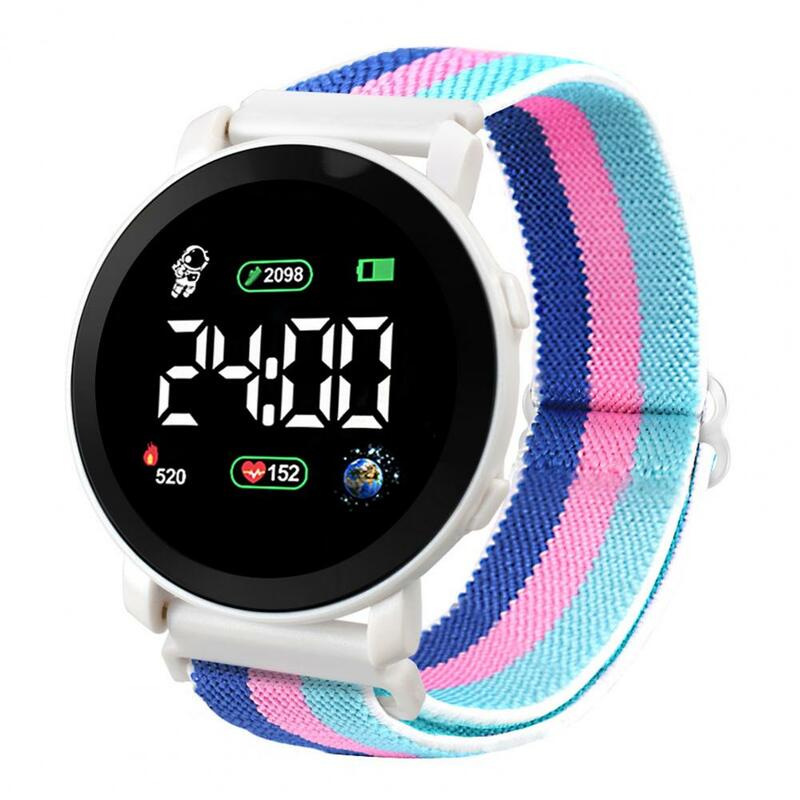 LED Electronic Watch Elastic Band Luminous Round Dial Adjustable Time/Date Display Braided Electronic Digital Wrist Watch