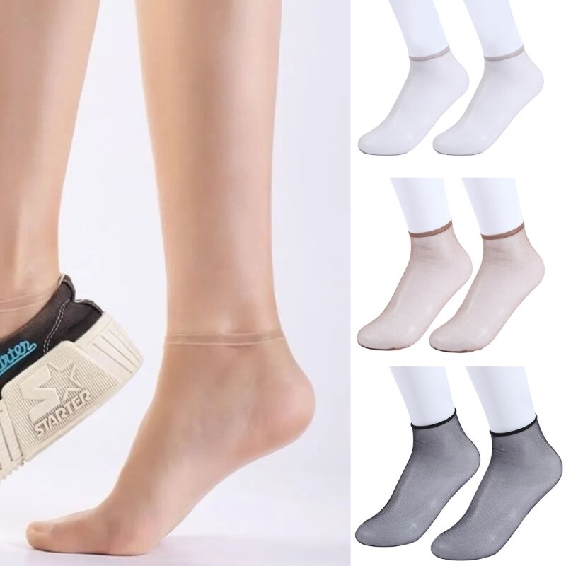 Casual Women Transparent Elastic Crystal Silk Sock Nylon Ladies Summer Short Ankle Breathable Short Stocking for Daily Wholesale
